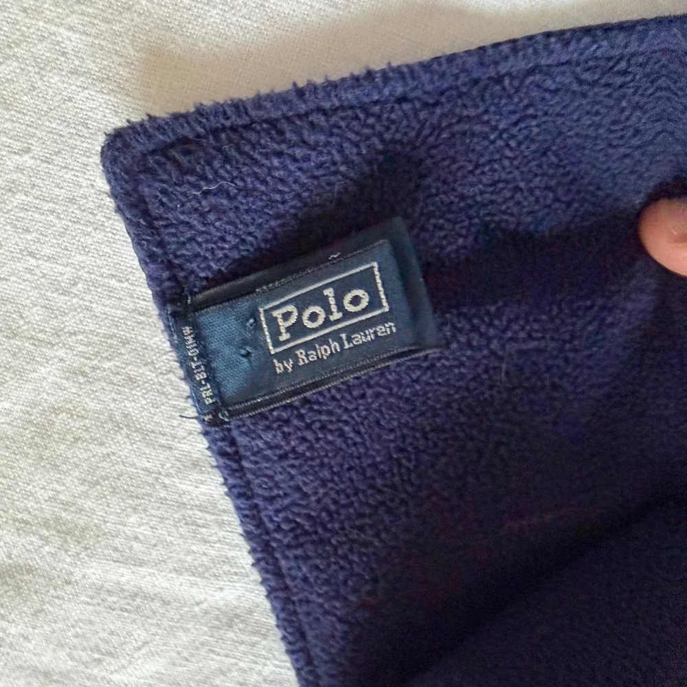 90's Polo Ralph Lauren Navy Blue Reversible Nylon Fleece‎ Scarf Red Pony Logo